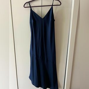 Navy Blue Silky Asymmetrical Dress